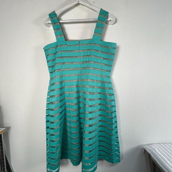 Adrianna Papell Womens Aqua Striped Sheer Overlay Sleeveless A-Line Dress Size 8 - Picture 2 of 9